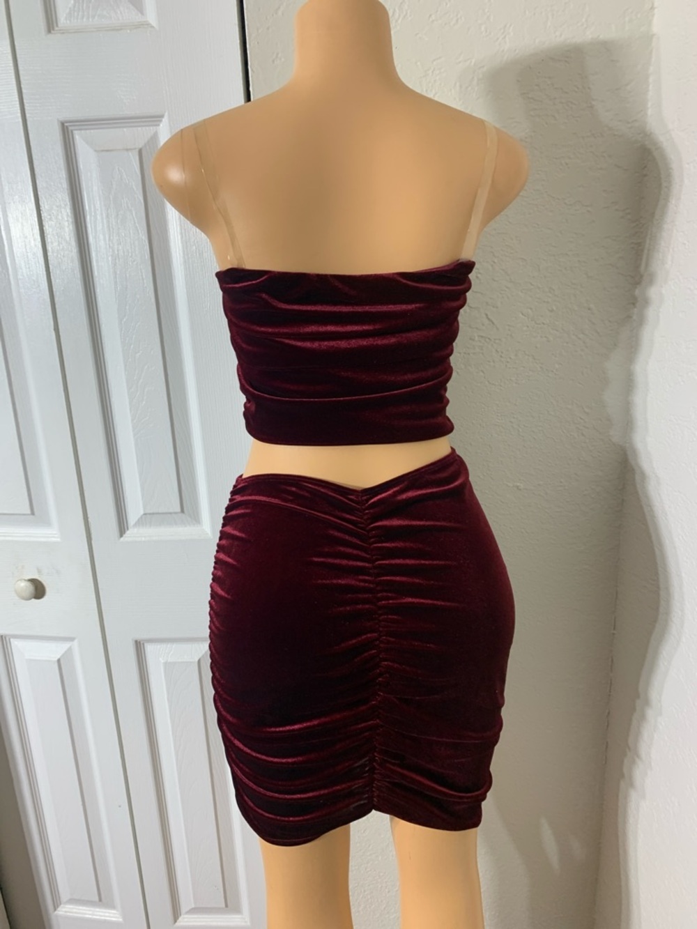 Velvet Ruched Burgundy Two-Piece Set - Picture 8 of 8